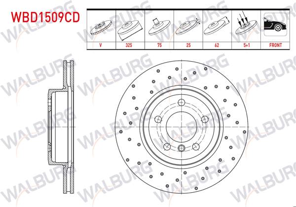 WALBURG WBD1509CD | Fren Diski Ön Havalı Kaplamalı Performans Delikli BMW X3 (E83) 2.0 D 5 Bjn 325X25x75x62 2004-2010 | 2 Adet