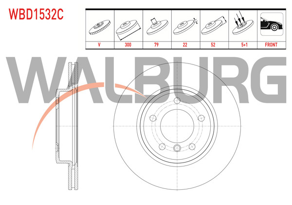 WALBURG WBD1532C | Fren Diski Ön Havalı Kaplamalı BMW 3 Serisi (E46) 320 D 5 Bjn 300X22x79x52 1998-2005 | 2 Adet
